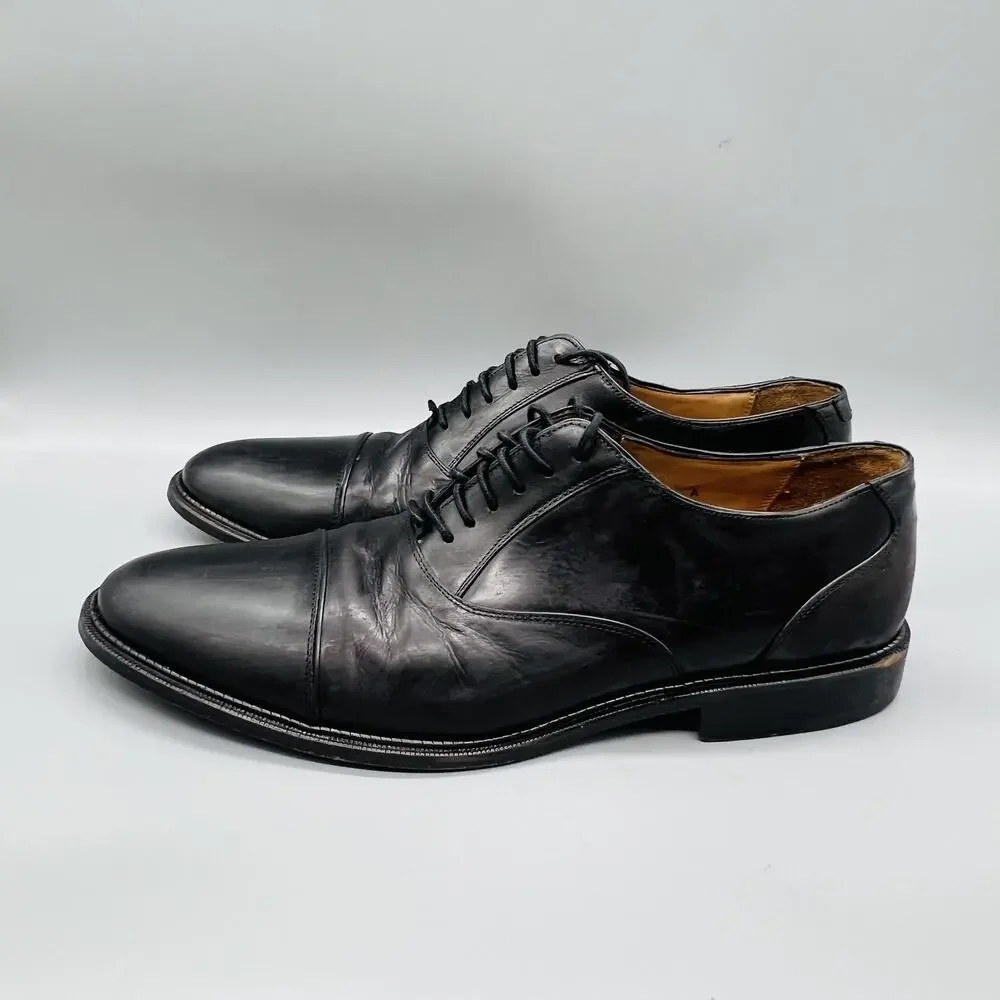 Alan Payne Shoes Mens 10.5 Black Leather Cap Toe Oxford Dress Classic Slip On